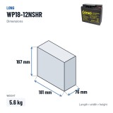 Batterie stationnaire onduleur Long WP18-12NSHR 12V 18Ah AGM – dimensions 181 × 76 × 167 mm