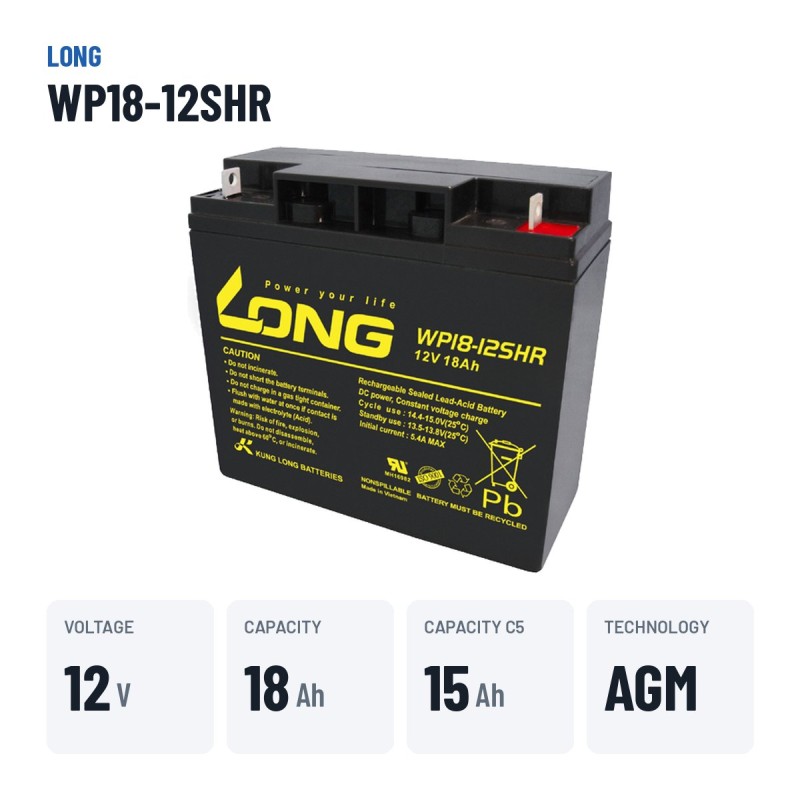 Batteria stazionaria UPS Long WP18-12SHR 12V 18Ah AGM – dati principali