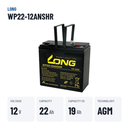 Batteria stazionaria UPS Long WP22-12ANSHR 12V 22Ah AGM – dati principali