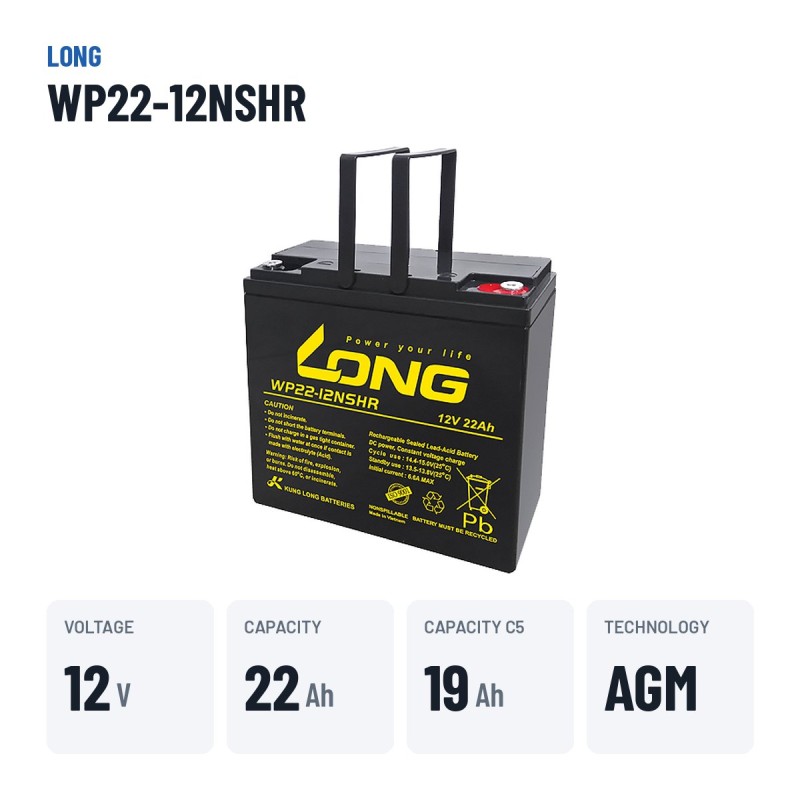 Batterie stationnaire onduleur Long WP22-12NSHR 12V 22Ah AGM – caractéristiques clés