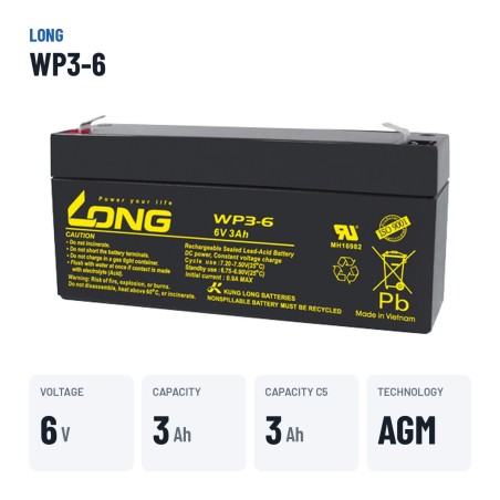 Batteria stazionaria UPS Long WP3-6 6V 3Ah AGM – dati principali