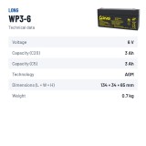 Batería estacionaria SAI/UPS Long WP3-6 6V 3Ah AGM – ficha técnica