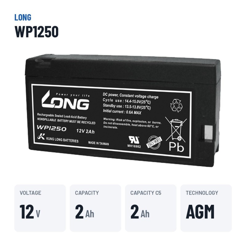 Batterie stationnaire onduleur Long WP1250 12V 2Ah AGM