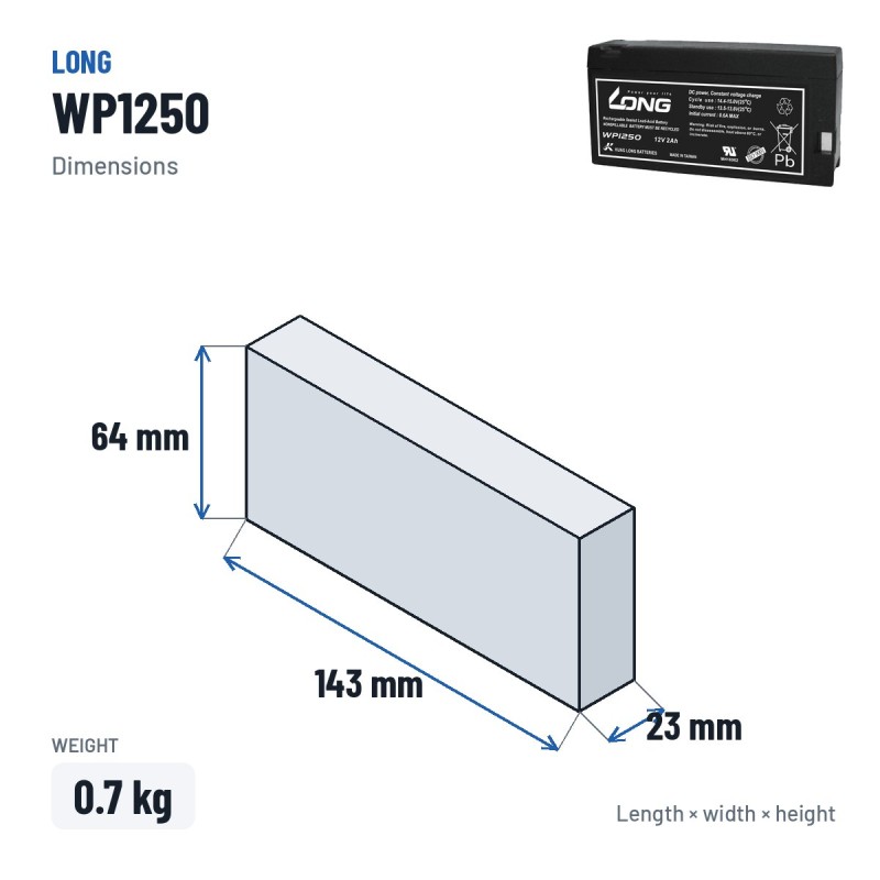 Batterie stationnaire onduleur Long WP1250 12V 2Ah AGM
