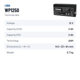 Bateria estacionária UPS Long WP1250 12V 2Ah AGM – ficha técnica