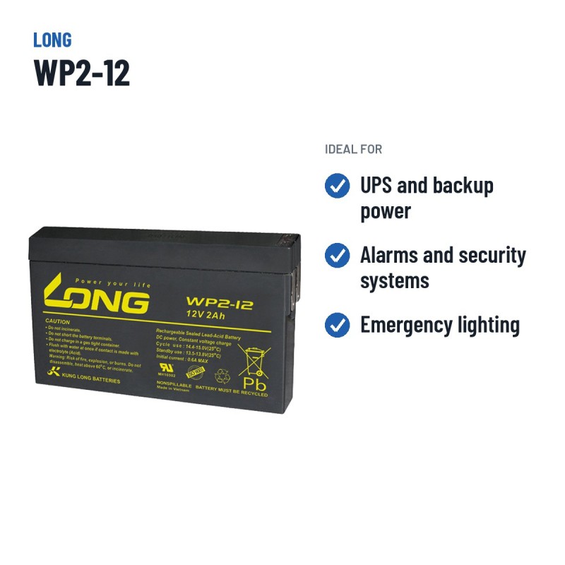 Stationärbatterie USV Long WP2-12 12V 2Ah AGM – empfohlene Einsatzbereiche