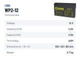 Batería estacionaria SAI/UPS Long WP2-12 12V 2Ah AGM – ficha técnica