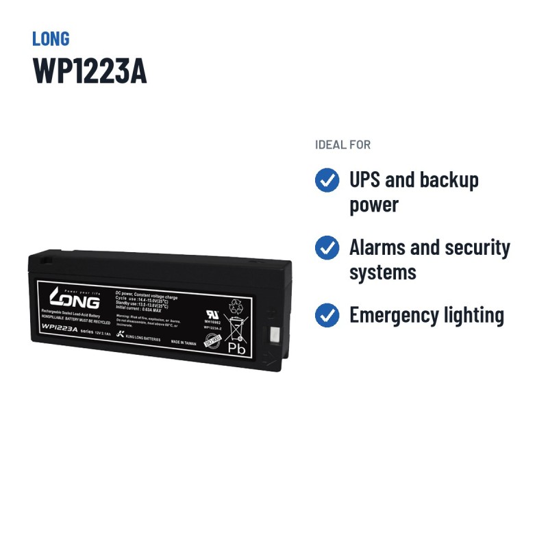 Batteria stazionaria UPS Long WP1223A 12V 2.1Ah AGM – usi consigliati
