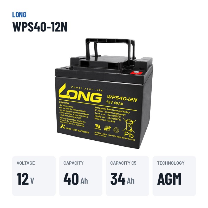 Stationary UPS battery Long WPS40-12N 12V 40Ah AGM – key specs