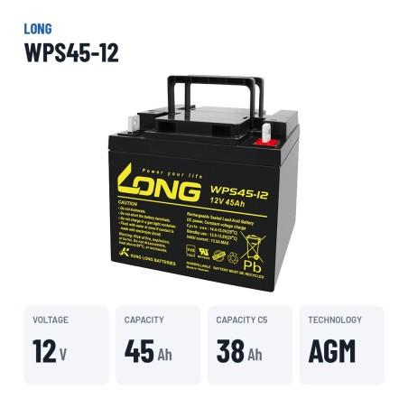 Stationary UPS battery Long WPS45-12 12V 45Ah AGM – key specs