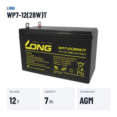 Stationary UPS battery Long WP7-12(28W)T 12V 7Ah AGM – key specs
