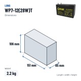 Stationary UPS battery Long WP7-12(28W)T 12V 7Ah AGM – dimensions 151 × 65 × 106 mm