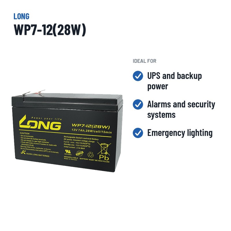Batteria stazionaria UPS Long WP7-12(28W) 12V 7Ah AGM – usi consigliati