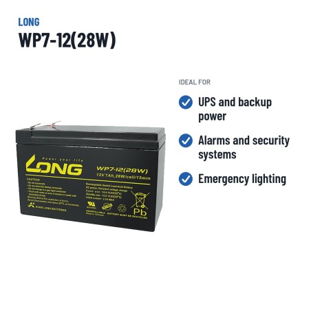 Batteria stazionaria UPS Long WP7-12(28W) 12V 7Ah AGM – usi consigliati