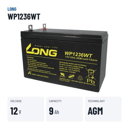 Stationary UPS battery Long WP1236WT 12V 9Ah AGM – key specs