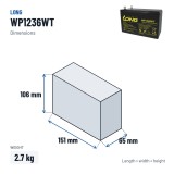 Batteria stazionaria UPS Long WP1236WT 12V 9Ah AGM – dimensioni 151 × 65 × 106 mm