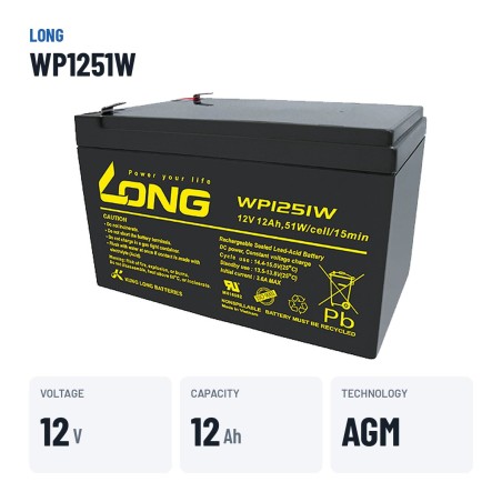 Batteria stazionaria UPS Long WP1251W 12V 12Ah AGM – dati principali