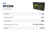 Batteria stazionaria UPS Long WP1236W 12V 9Ah AGM | baterias.com