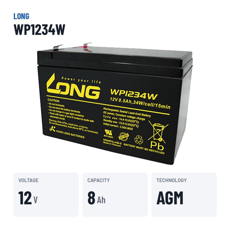 Stationärbatterie USV Long WP1234W 12V 8.5Ah AGM – wichtigste Daten