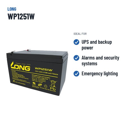 Batteria stazionaria UPS Long WP1251W 12V 12Ah AGM – usi consigliati