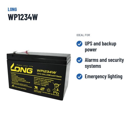 Batería estacionaria SAI/UPS Long WP1234W 12V 8.5Ah AGM – usos recomendados