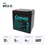 Stationärbatterie USV Long WPL5-12 12V 5Ah AGM – wichtigste Daten
