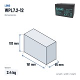 Batteria stazionaria UPS Long WPL7.2-12 12V 7.2Ah AGM – dimensioni 151 × 65 × 102 mm