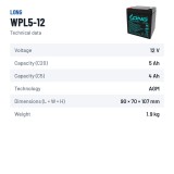 Stationärbatterie USV Long WPL5-12 12V 5Ah AGM – technische Daten