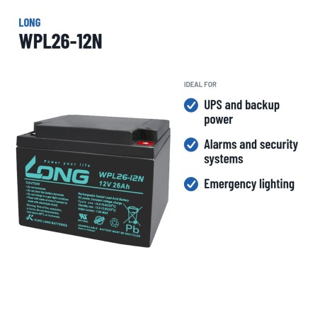 Batteria stazionaria UPS Long WPL26-12N 12V 26Ah AGM – usi consigliati