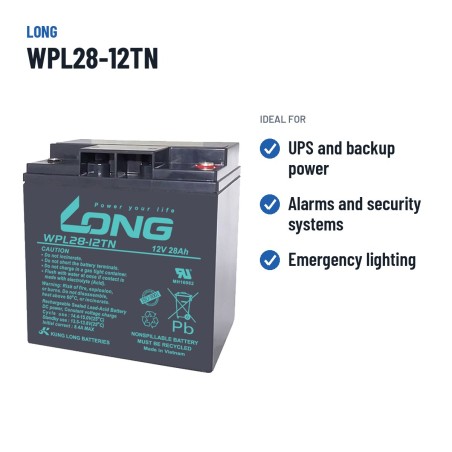 Batteria stazionaria UPS Long WPL28-12TN 12V 28Ah AGM – usi consigliati