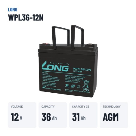 Stationärbatterie USV Long WPL36-12N 12V 36Ah AGM – wichtigste Daten