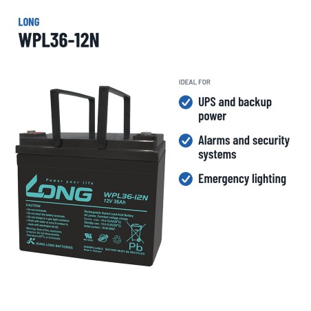 Batería estacionaria SAI/UPS Long WPL36-12N 12V 36Ah AGM – usos recomendados