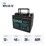 Stationary UPS battery Long WPL45-12 12V 45Ah AGM – key specs