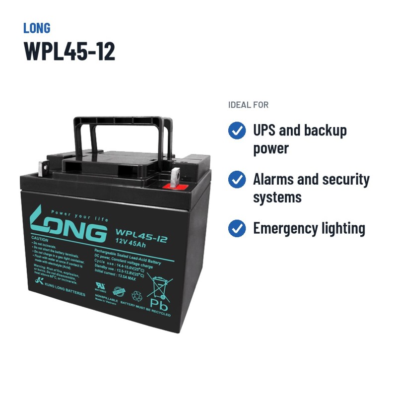 Batterie stationnaire onduleur Long WPL45-12 12V 45Ah AGM – utilisations recommandées