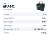 Stationary UPS battery Long WPL45-12 12V 45Ah AGM – technical data