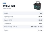 Batteria stazionaria UPS Long WPL45-12N 12V 45Ah AGM – scheda tecnica