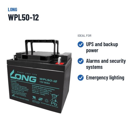 Bateria estacionária UPS Long WPL50-12 12V 50Ah AGM – utilizações recomendadas