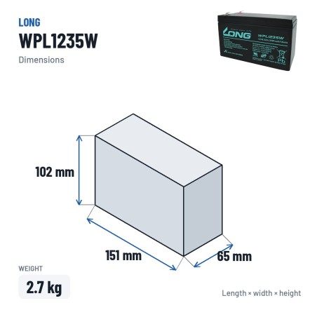 Batterie stationnaire onduleur Long WPL1235W 12V 8.5Ah AGM