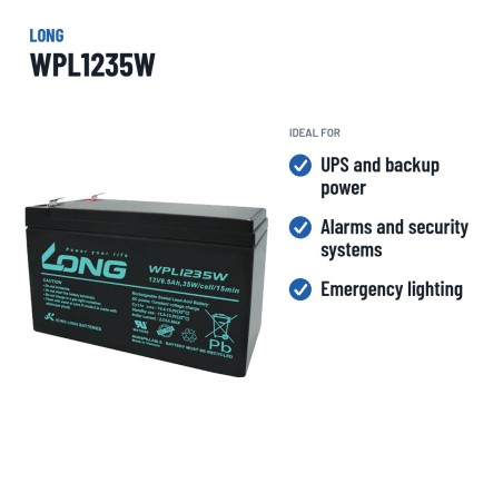 Batterie stationnaire onduleur Long WPL1235W 12V 8.5Ah AGM