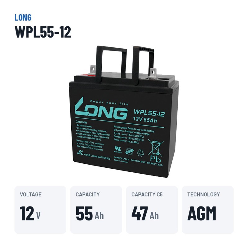Stationary UPS battery Long WPL55-12 12V 55Ah AGM – key specs