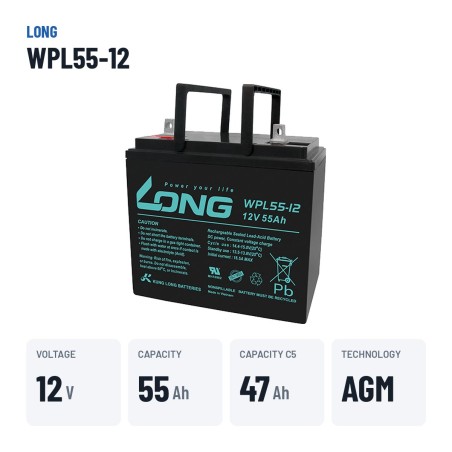 Stationary UPS battery Long WPL55-12 12V 55Ah AGM – key specs
