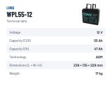 Stationary UPS battery Long WPL55-12 12V 55Ah AGM – technical data