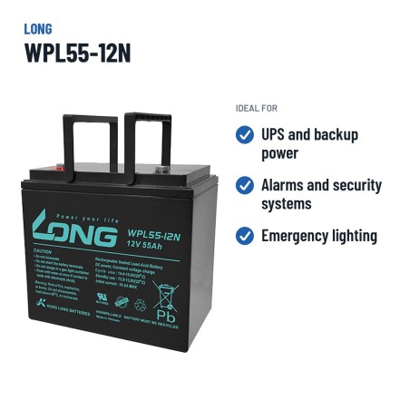 Batterie stationnaire onduleur Long WPL55-12N 12V 55Ah AGM – utilisations recommandées