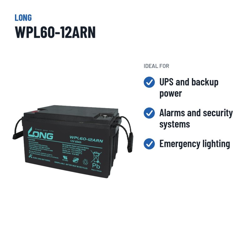 Batería estacionaria SAI/UPS Long WPL60-12ARN 12V 60Ah AGM – usos recomendados