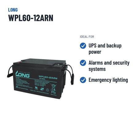 Batería estacionaria SAI/UPS Long WPL60-12ARN 12V 60Ah AGM – usos recomendados