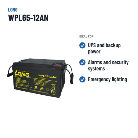 Batería estacionaria SAI/UPS Long WPL65-12AN 12V 65Ah AGM – usos recomendados