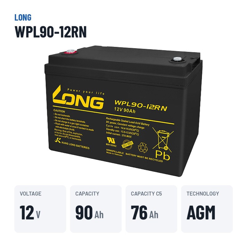 Batteria stazionaria UPS Long WPL90-12RN 12V 90Ah AGM