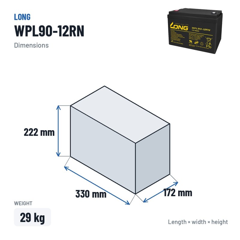 Batteria stazionaria UPS Long WPL90-12RN 12V 90Ah AGM