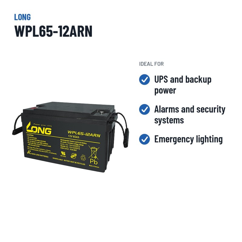 Bateria estacionária UPS Long WPL65-12ARN 12V 65Ah AGM – utilizações recomendadas