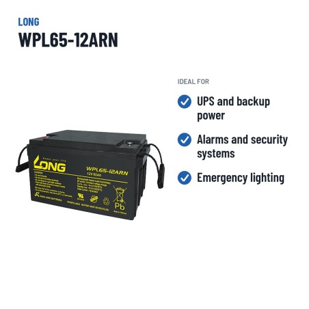 Batterie stationnaire onduleur Long WPL65-12ARN 12V 65Ah AGM – utilisations recommandées